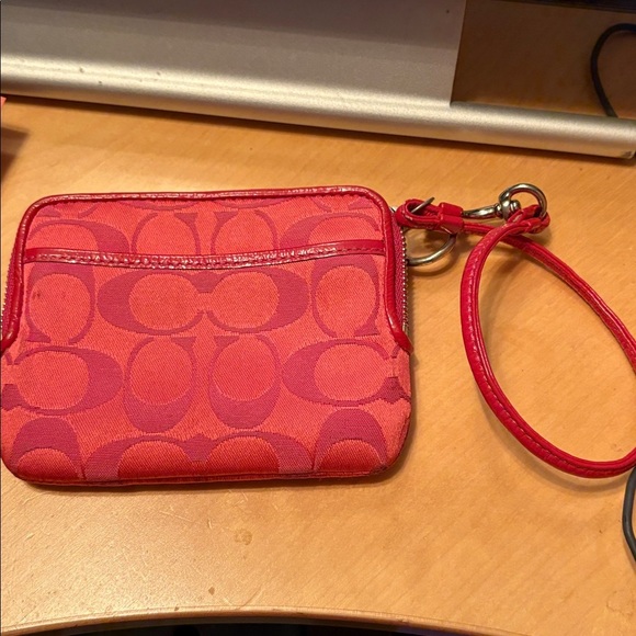 Coach Poppy Red and Pink Wristlet with Silver Logo - Picture 2 of 5